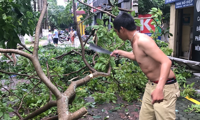 Nghệ An: Tan hoang sau bão, cây xanh bật gốc đè ô tô, người dân chặt cây tìm đường vào nhà - Ảnh 14.