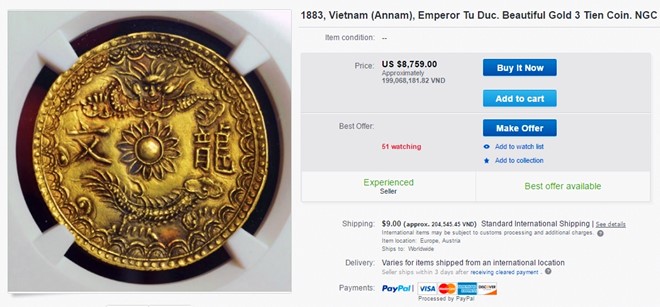 Đồng xu vàng thời vua Tự Đức giá 199 triệu đồng trên eBay - Ảnh 1.