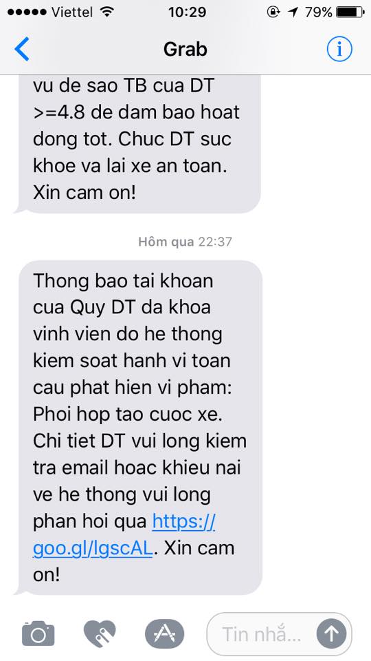 Tài xế bị khóa tài khoản khi bị phát hiện giạn lận