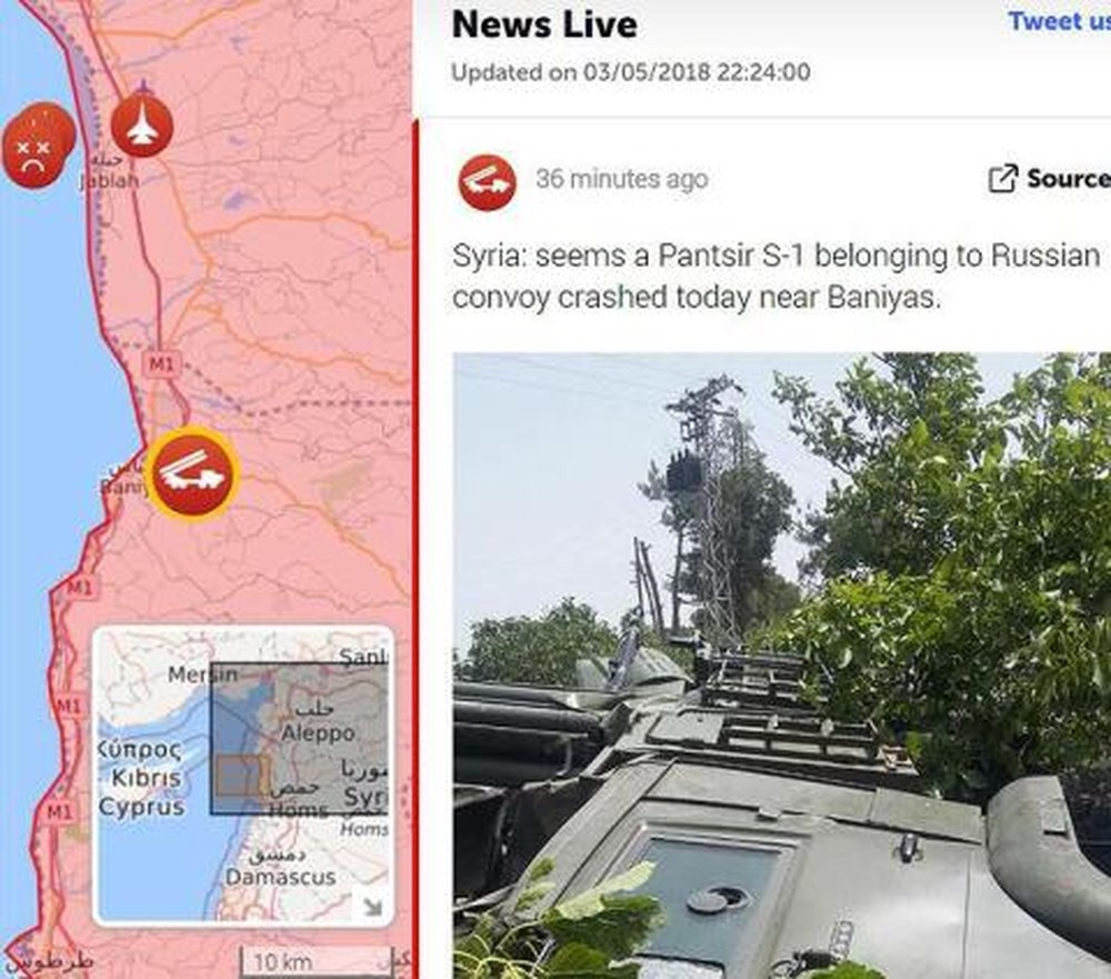 Pantsir-S1 phòng không Nga chạy khỏi căn cứ Khmeimim, Syria: Diễn biến rất nguy hiểm - Ảnh 3. Pantsir-S1 phòng không Nga chạy khỏi căn cứ Khmeimim, Syria: Diễn biến rất nguy hiểm - Ảnh 3.