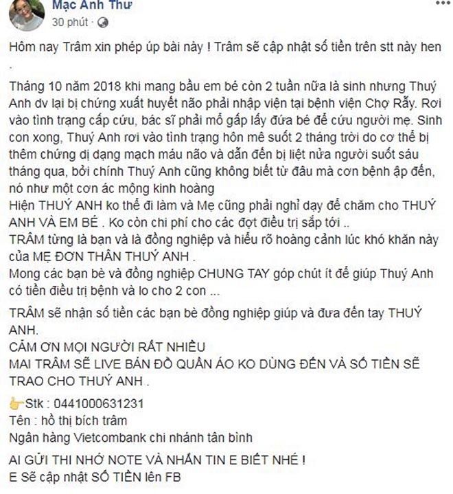 Nữ diễn viên Thúy Anh bị xuất huyết não, liệt nửa người sau khi sinh con - Ảnh 7. Nữ diễn viên Thúy Anh bị xuất huyết não, liệt nửa người sau khi sinh con - Ảnh 7.