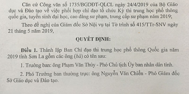 Trưởng Ban chỉ đạo thi THPT Quốc gia 2019 tại Sơn La vẫn là người cũ - Ảnh 1. Trưởng Ban chỉ đạo thi THPT Quốc gia 2019 tại Sơn La vẫn là người cũ - Ảnh 1.