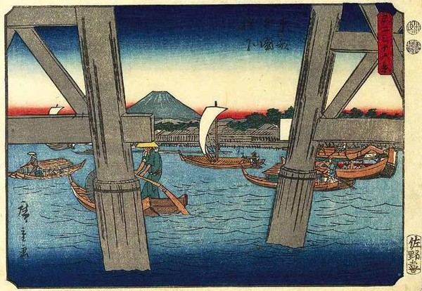Vẻ đẹp nên thơ sông nước cùng núi Phú Sĩ thấp thoáng phía xa của Edo thời đó đã đi vào rất nhiều tác phẩm nghệ thuật