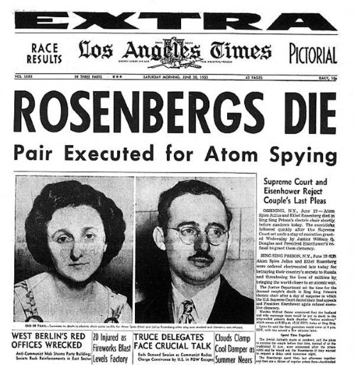 Tờ Los Angeles Times ngày 29/6/1953 đăng tin sự kiện vợ chồng nhà Rosenberg qua đời.