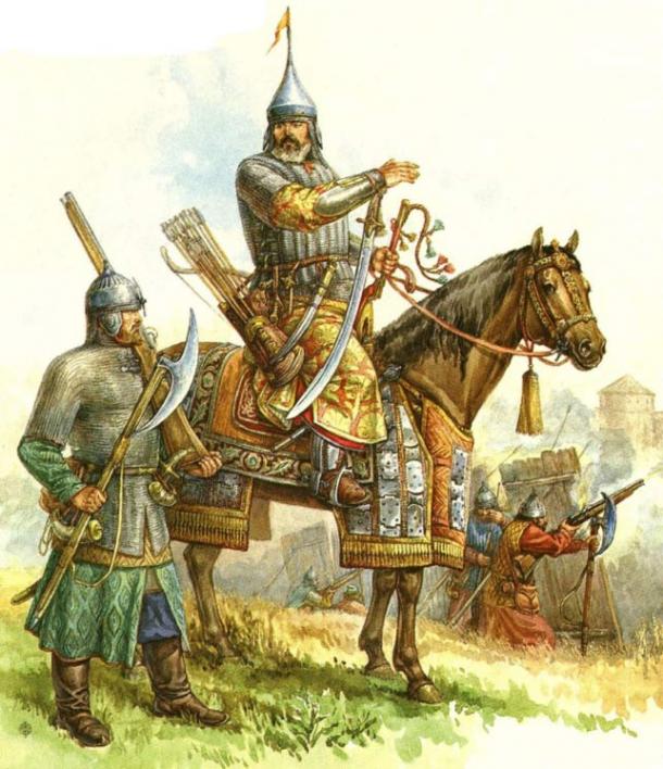 
Những thanh kiếm và mũ sắt,..trong kho vũ khí là những vật bất ly thân của kỵ sĩ Nga thời Sa hoàng.
