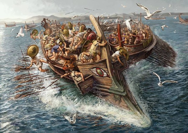 
Bị trúng kế của Themistocles, hải quân Ba Tư đã tiến vào eo biển Salamis

