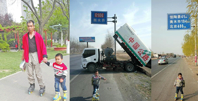 Cha dẫn con 4 tuổi trượt patin 540km để... dạy cách sống Cha dẫn con 4 tuổi trượt patin 540km để... dạy cách sống