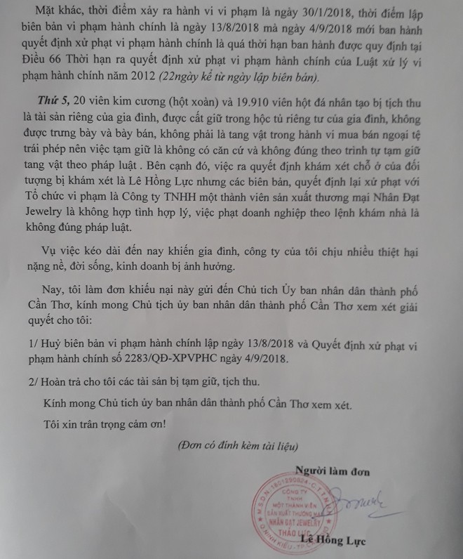 Tiệm vàng Thảo Lực gửi đơn dài 4 trang khiếu nại việc bị khám nhà, yêu cầu trả lại 20 viên kim cương - Ảnh 3.