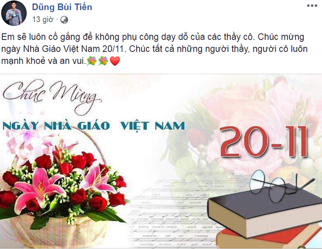 Bận nhiệm vụ quốc gia, Bùi Tiến Dũng không quên gửi lời chúc ngày 20/11 - Ảnh 1.