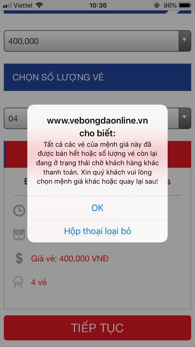 Trang web bán vé AFF Cup 2018 tê liệt, tất cả các mệnh giá đều thông báo đã bán hết hoặc chờ thanh toán - Ảnh 5.