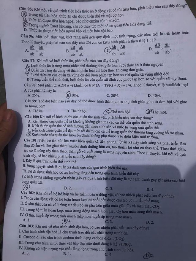 Gợi ý đáp án môn Sinh học tất cả mã đề thi THPT Quốc gia 2018 - Ảnh 7.