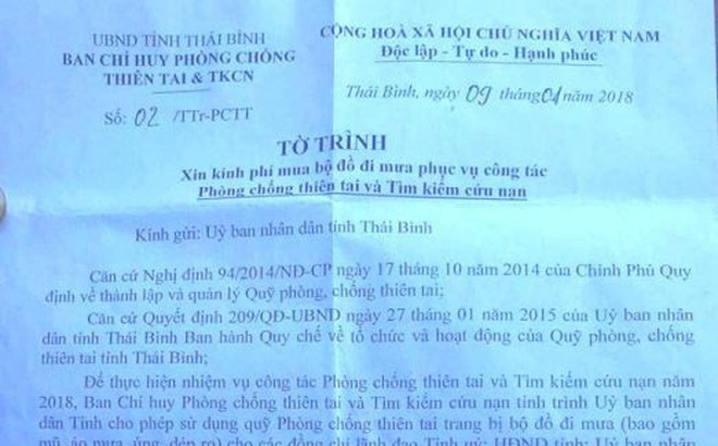 Sự thật bất ngờ về đề xuất mua áo mưa 1 triệu đồng/bộ ở tỉnh Thái Bình Sự thật bất ngờ về đề xuất mua áo mưa 1 triệu đồng/bộ ở tỉnh Thái Bình