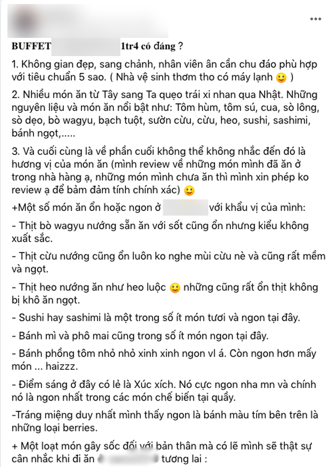 SỐC: Khách review buffet không ưng ý, nhân viên khách sạn 5 sao ở Sài Gòn mỉa mai “1tr4 to quá, ăn 140k ở chợ Bến Thành còn hơn đó” - Ảnh 1.