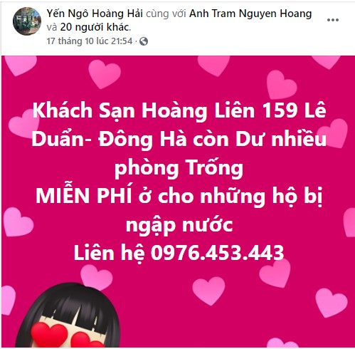  Hàng loạt khách sạn, nhà nghỉ tại miền Trung miễn phí chỗ ở cho bà con vùng lũ và đoàn cứu trợ: Cuộc sống là phải biết cho đi!  - Ảnh 2.