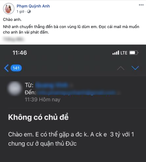 Bị gửi email gạ gẫm và tặng 3 tỷ đồng, Phạm Quỳnh Anh đăng hẳn nội dung thư kèm lời đáp trả cực gắt - Ảnh 1.