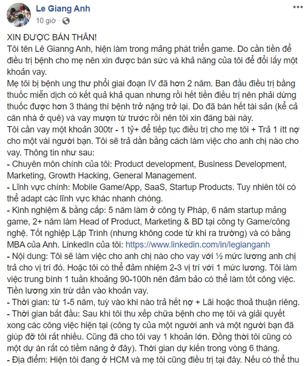 Chàng lập trình viên từng đăng bán thân để kiếm tiền chữa ung thư cho mẹ thông báo tin vui - Ảnh 1. Chàng lập trình viên từng đăng bán thân để kiếm tiền chữa ung thư cho mẹ thông báo tin vui - Ảnh 1.