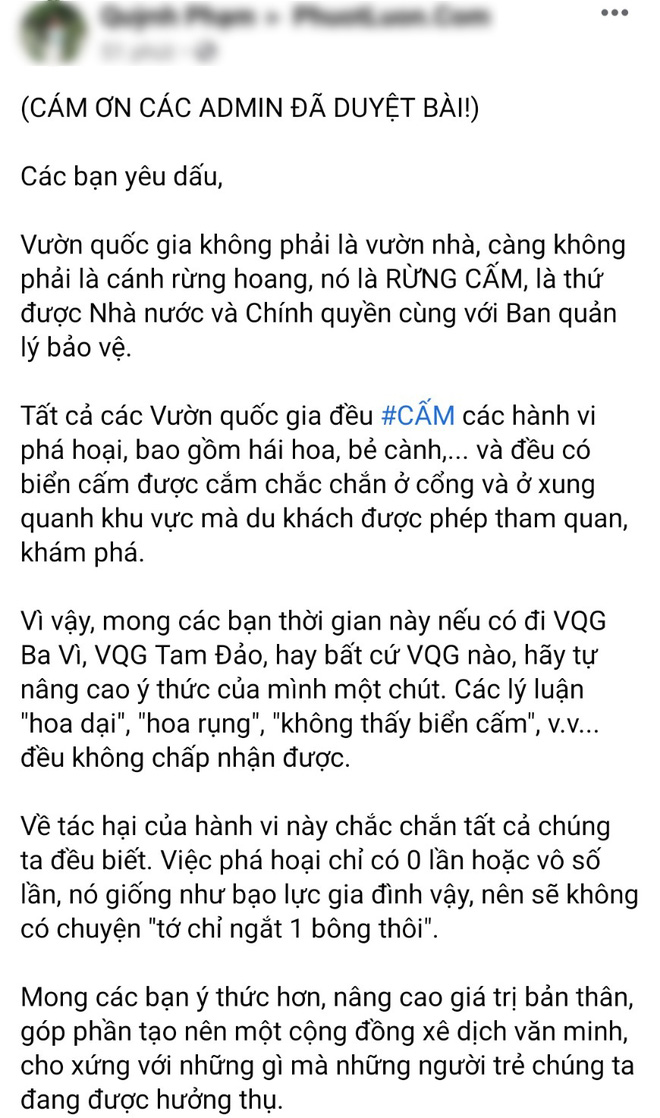 Tranh cãi nảy lửa về việc bẻ hoa ở vườn quốc gia Ba Vì: đằng nào hoa cũng tàn nên hái cũng chẳng sao? - Ảnh 3.