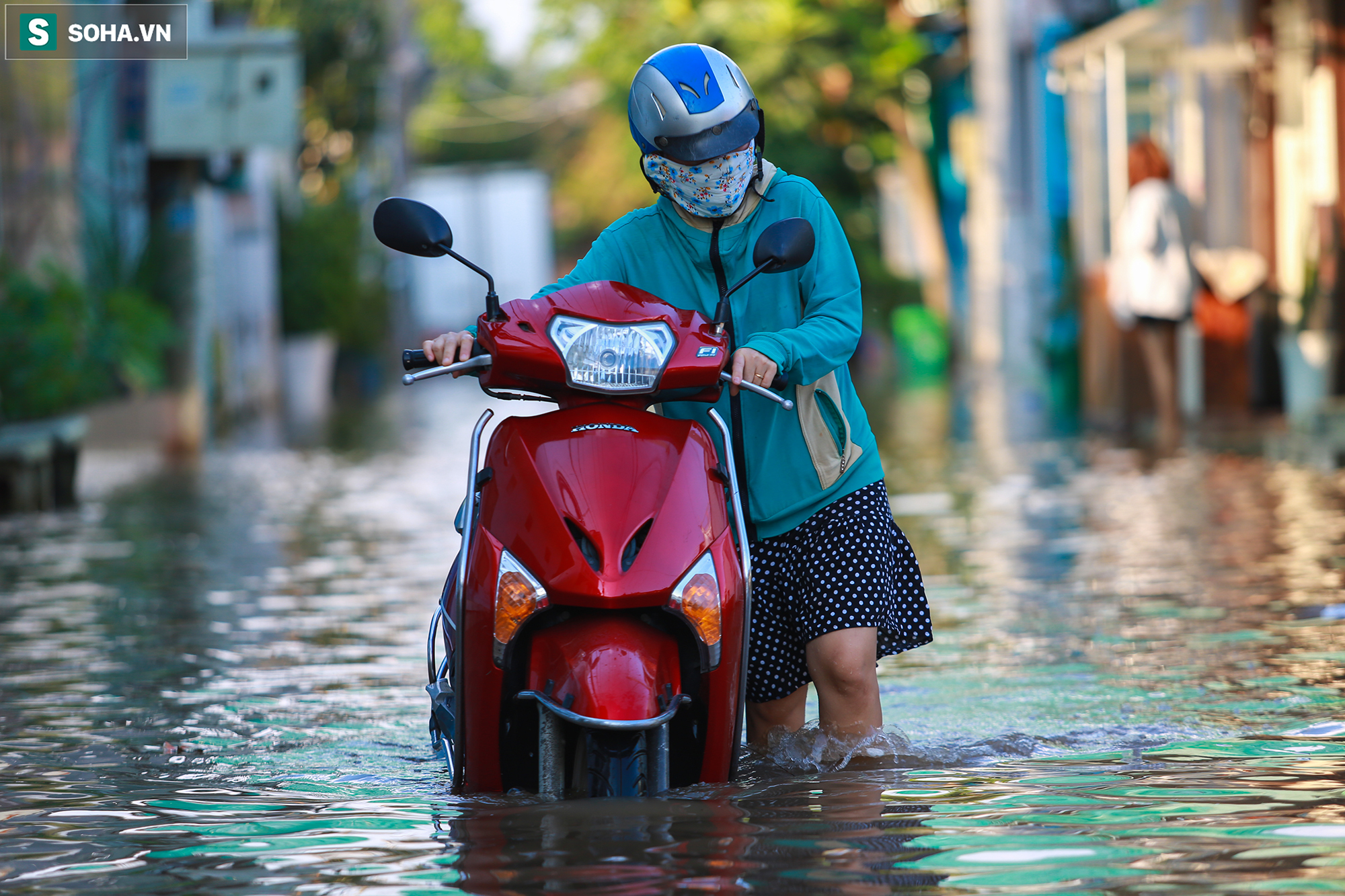 [Ảnh] Triều cường ở TP.HCM đạt đỉnh, hàng loạt xe chết máy giữa đoạn ngập sâu - Ảnh 1.