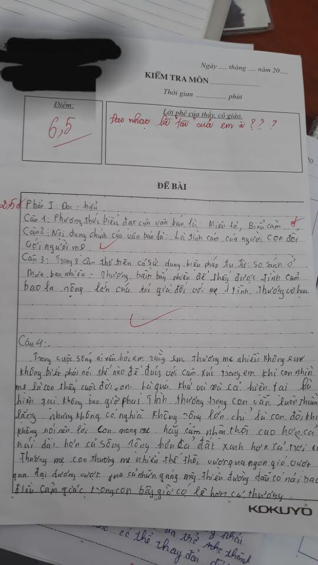 Chép nguyên lời nhạc vào bài văn, cô giáo lạnh lùng phê 1 dòng khiến nam sinh sợ xanh mặt - Ảnh 1.