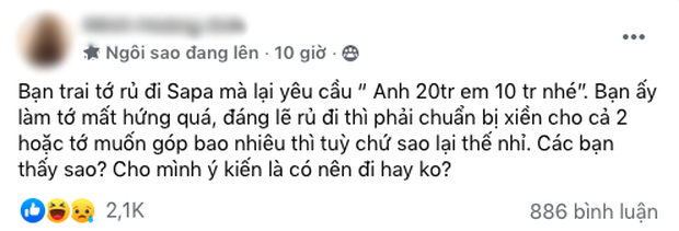 Cô gái “giãy nảy” vì bạn trai cầm 20 triệu đi Sa Pa mà vẫn yêu cầu ăn chia, netizens nhức nhối: Thôi chia tay giùm! - Ảnh 1.