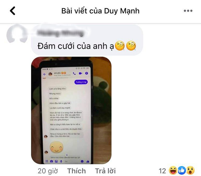Netizen kéo vào Facebook Duy Mạnh hỏi về vụ Quang Hải gặp Huỳnh Anh ở đám cưới cổ tích - Ảnh 3.