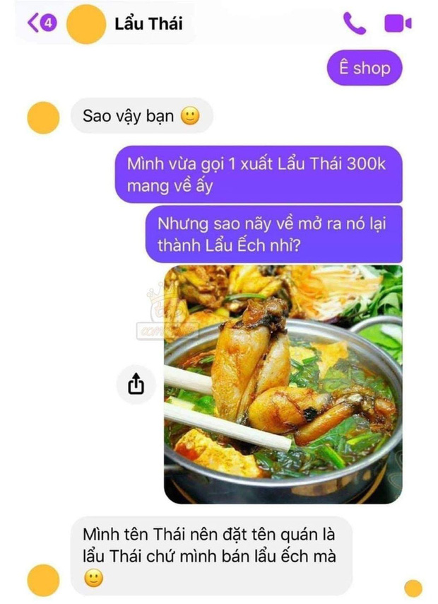 Gọi phần lẩu Thái nhưng nhận về nguyên nồi lẩu ếch, khách hàng vào inbox gặp chủ quán đối chất và nhận được lý do cực kỳ vô lý nhưng vẫn phải “cứng họng” cam chịu - Ảnh 1.