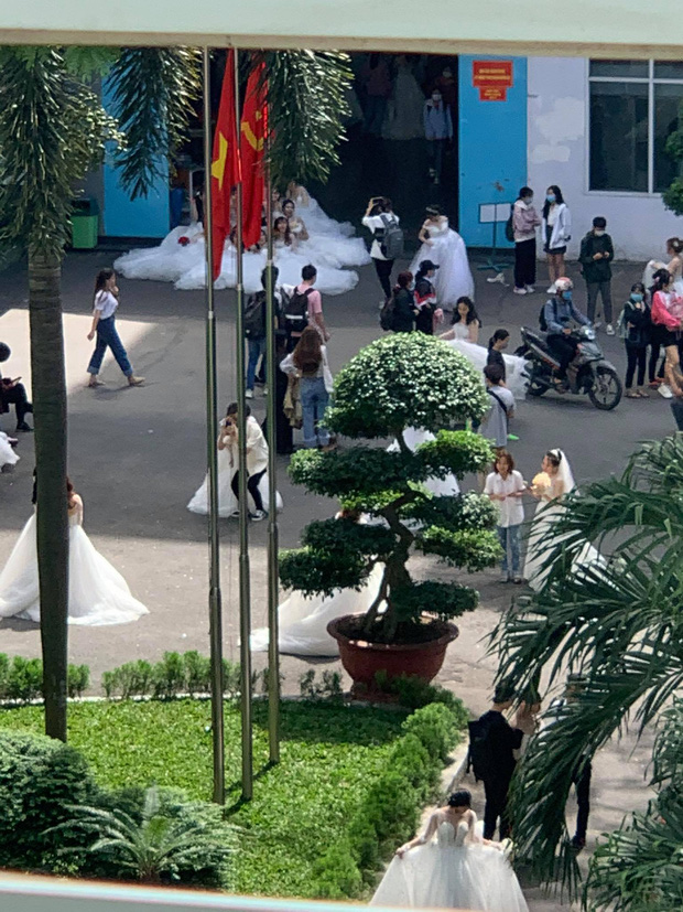 Trường ĐH xuất hiện hàng loạt nữ sinh mặc váy cưới, dân tình rủ nhau lập team đến để được phát cô dâu - Ảnh 3. Trường ĐH xuất hiện hàng loạt nữ sinh mặc váy cưới, dân tình rủ nhau lập team đến để được phát cô dâu - Ảnh 3.
