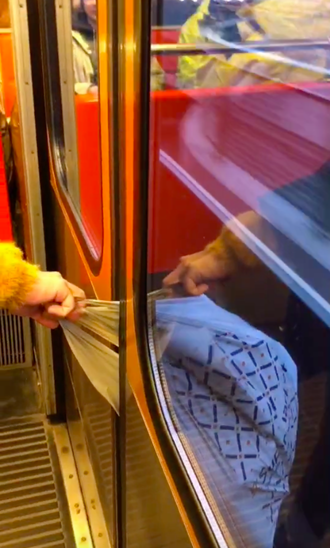 Cô gái vội lên tàu điện ngầm không may bị cửa kẹp lại túi đồ nhưng quyết không buông bỏ, cái kết vô cùng bất ngờ - Ảnh 3.