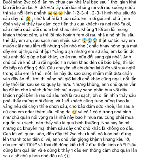 Cô gái rợn người khi thấy lũ sâu bò lổm ngổm trên rau trong bát mì chua cay, nhưng thái độ của chủ quán ăn mới gây ức chế hơn cả - Ảnh 1.