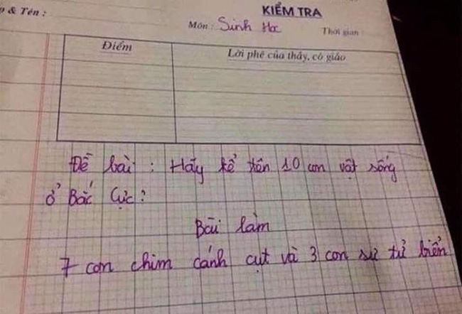 Cô giáo hỏi kể tên 10 con vật sống ở Bắc Cực, học sinh trả lời khiến ai cũng phải ôm ruột cười bể bụng - Ảnh 1.