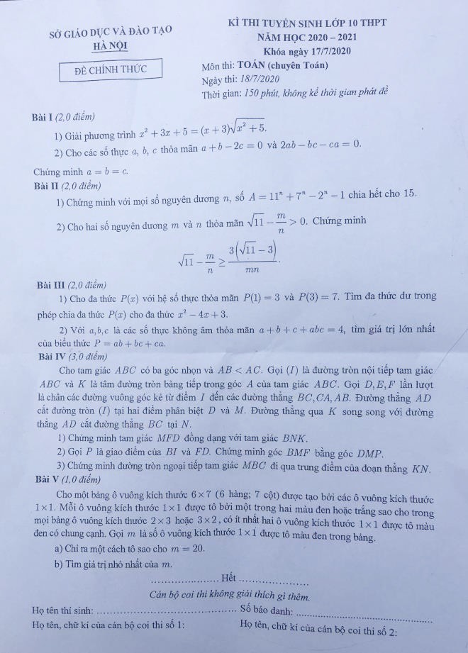 Chi tiết đề thi các môn chuyên vào lớp 10 công lập tại Hà Nội - Ảnh 1.