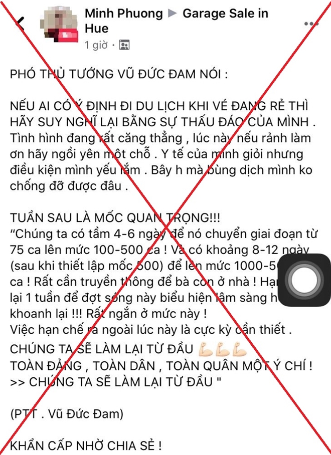 Xử phạt chủ tài khoản Facebook đăng phát ngôn giả mạo Phó Thủ tướng - Ảnh 1.