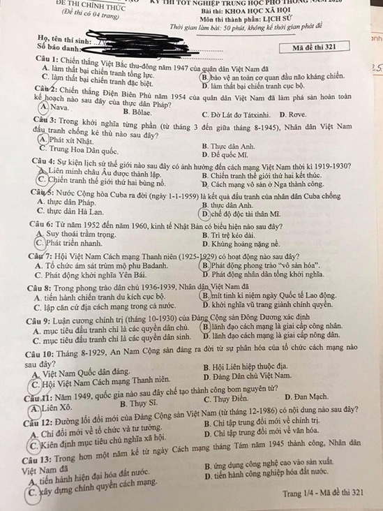[CẬP NHẬT] Đáp án tất cả các mã đề thi môn Lịch sử kỳ thi THPT Quốc gia 2020 - Ảnh 7.