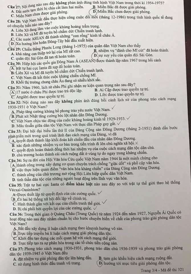 [CẬP NHẬT] Đ&aacute;p &aacute;n tất cả c&aacute;c m&atilde; đề thi m&ocirc;n Lịch sử kỳ thi THPT Quốc gia 2020 - Ảnh 9.