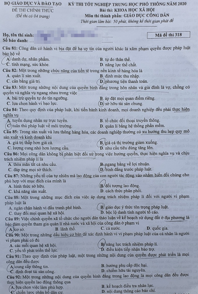 [CẬP NHẬT] Đáp án tất cả các mã đề môn GDCD kỳ thi tốt nghiệp THPT Quốc gia năm 2020 - Ảnh 3.