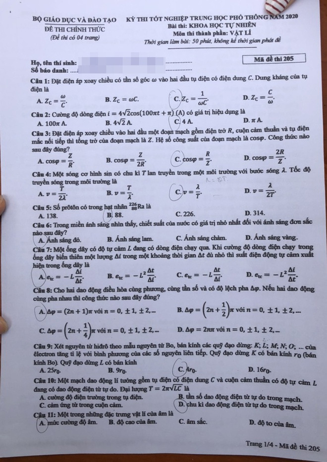 [CẬP NHẬT] Đáp án tất cả các mã đề môn Vật lý kỳ thi tốt nghiệp THPT Quốc gia năm 2020 - Ảnh 3.