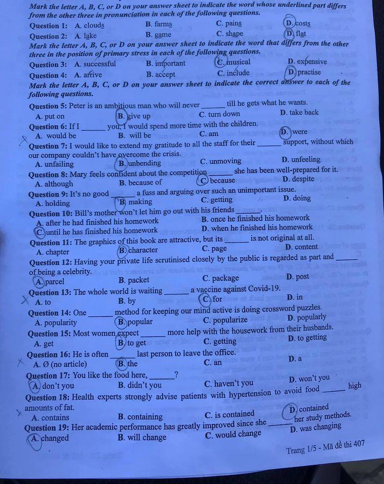 [CẬP NHẬT] Đ&aacute;p &aacute;n tất cả c&aacute;c m&atilde; đề m&ocirc;n Anh kỳ thi tốt nghiệp THPT Quốc gia năm 2020 - Ảnh 15.