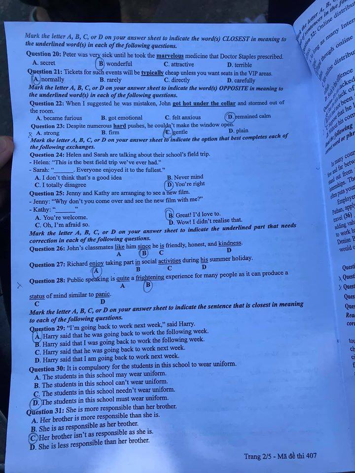 [CẬP NHẬT] Đ&aacute;p &aacute;n tất cả c&aacute;c m&atilde; đề m&ocirc;n Anh kỳ thi tốt nghiệp THPT Quốc gia năm 2020 - Ảnh 16.