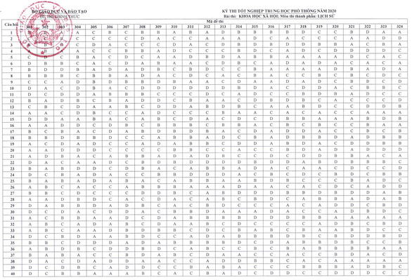 Đáp án chính thức của Bộ GD-ĐT tất cả các môn thi THPT Quốc gia 2020 - Ảnh 9.