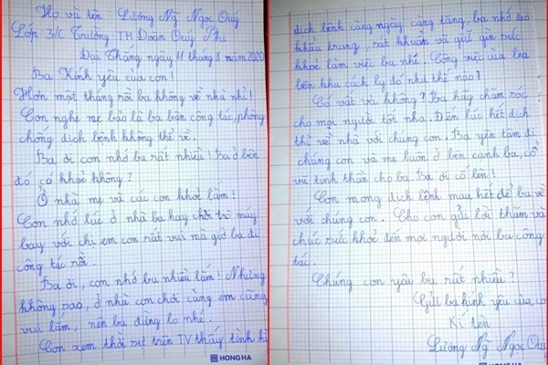 Xúc động lá thư con gái nhỏ gửi ba đang làm nhiệm vụ trong khu cách ly - Ảnh 1.