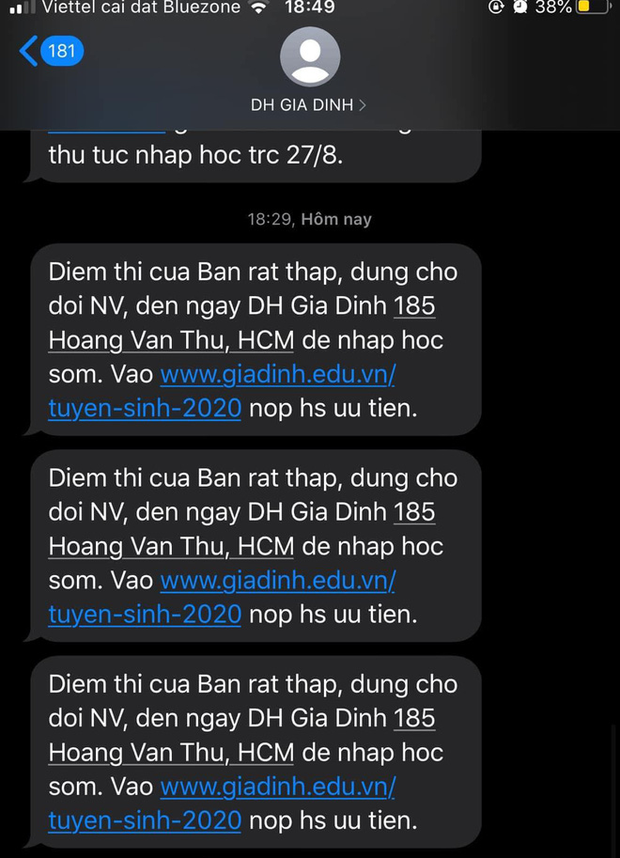 Trường ĐH ở TP.HCM spam tin nhắn phản cảm: Điểm của bạn rất thấp, đến ngay Gia Định nhập học - Ảnh 2.