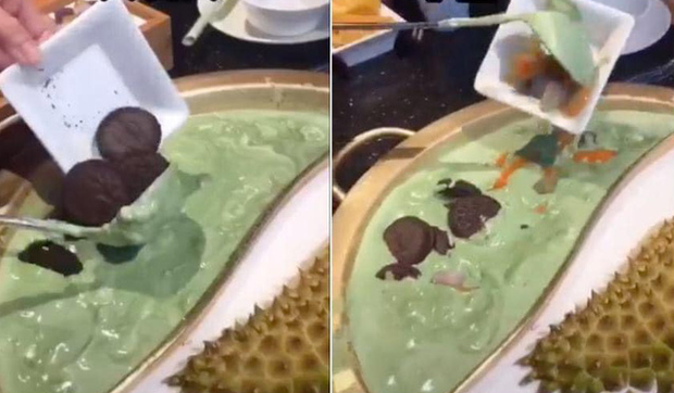Một nhà hàng lẩu Trung Quốc đãi thực khách bằng món lẩu matcha sầu riêng, cư dân mạng bình luận: Để mị dẫn người yêu cũ đi ăn! - Ảnh 3. Một nhà hàng lẩu Trung Quốc đãi thực khách bằng món lẩu matcha sầu riêng, cư dân mạng bình luận: Để mị dẫn người yêu cũ đi ăn! - Ảnh 3.
