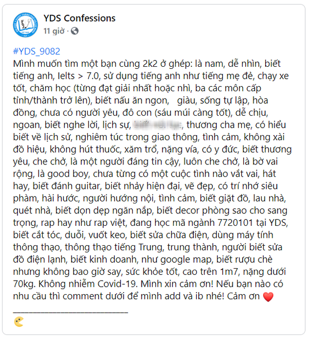 Nam sinh tìm bạn cùng phòng: IELTS >7.0, 6 múi, biết nấu ăn, giàu, ngoan... dân mạng vào cà khịa: Ở một mình đi bạn! - Ảnh 1.