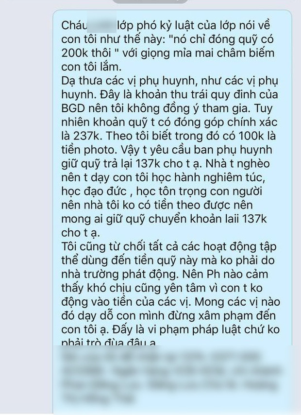 Vụ người mẹ bị lăng mạ, tẩy chay do từ chối khoản đóng tự nguyện 700k ở lớp: Các phụ huynh khác nói gì? - Ảnh 2. Vụ người mẹ bị lăng mạ, tẩy chay do từ chối khoản đóng tự nguyện 700k ở lớp: Các phụ huynh khác nói gì? - Ảnh 2.
