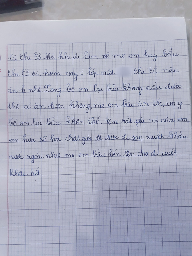 Yêu cầu tả người thân, cậu bé lớp 1 viết nguyên cả trang giấy nhưng người mẹ giật mình kêu viết lại còn dân mạng ôm bụng cười lăn - Ảnh 2.