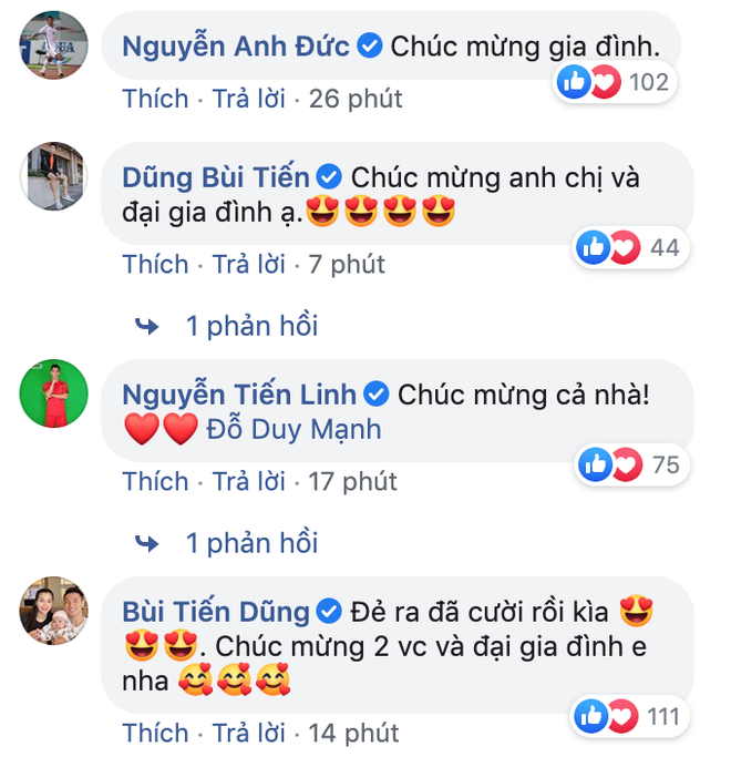 Dàn sao tuyển Việt Nam thi nhau chúc mừng Duy Mạnh lên chức, bố Quỳnh Anh cũng khoe ảnh bế cháu đầy hạnh phúc - Ảnh 3.