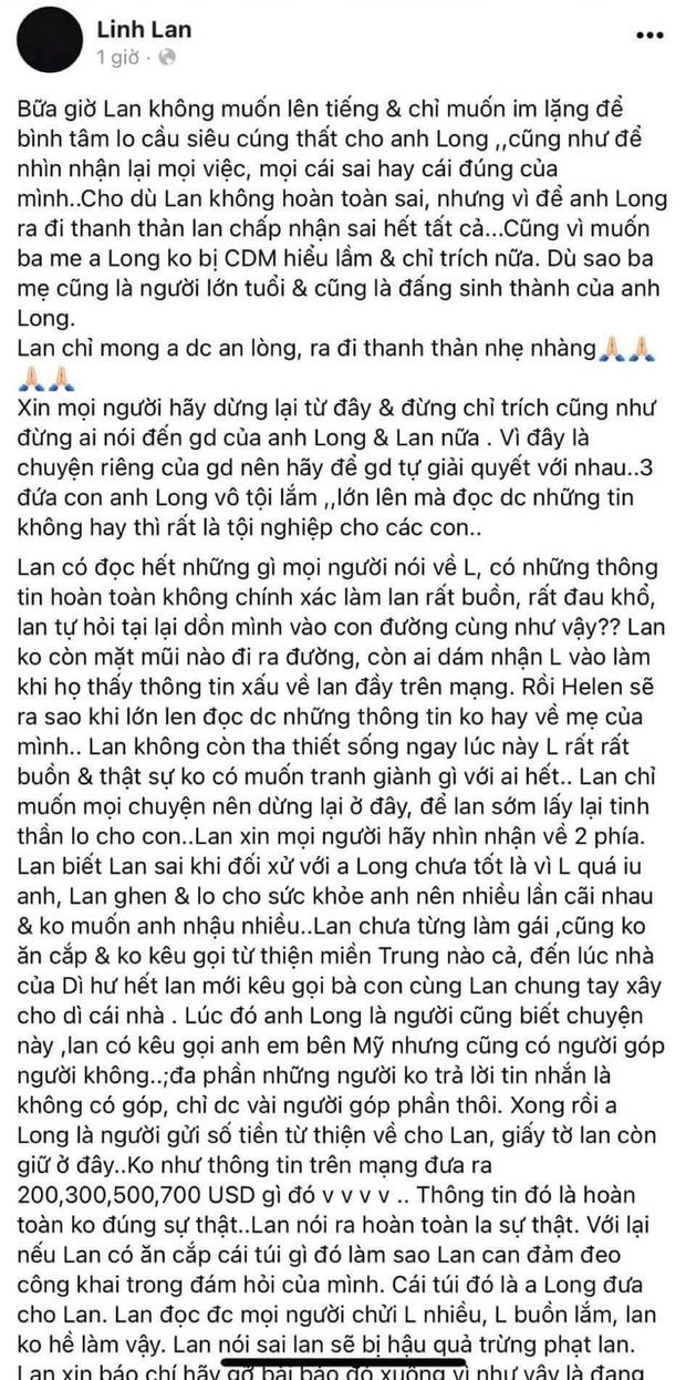 Vợ Vân Quang Long chính thức xin lỗi chồng và bố mẹ chồng, giải thích ngọn ngành loạt thông tin bị đấu tố trên MXH - Ảnh 1.