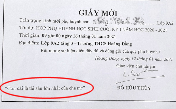 Tác giả giấy mời Con cái là tài sản lớn nhất của cha mẹ bị nhắc nhở - Ảnh 1.