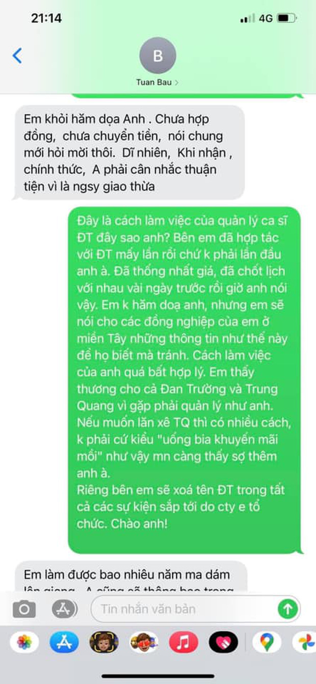 Biến căng: Quản lý Đan Trường bị tố lật show phút chót vì gài thêm CS Trung Quang bất thành, đăng tâm thư giải thích - Ảnh 5.