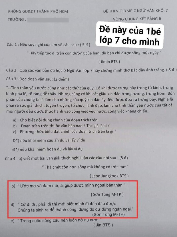 Sơn Tùng - Hải Tú bị réo tên cả trong đề thi tiếng Anh của học trò: Thầy cô bắt trend nhanh thế này ai làm lại? - Ảnh 4.